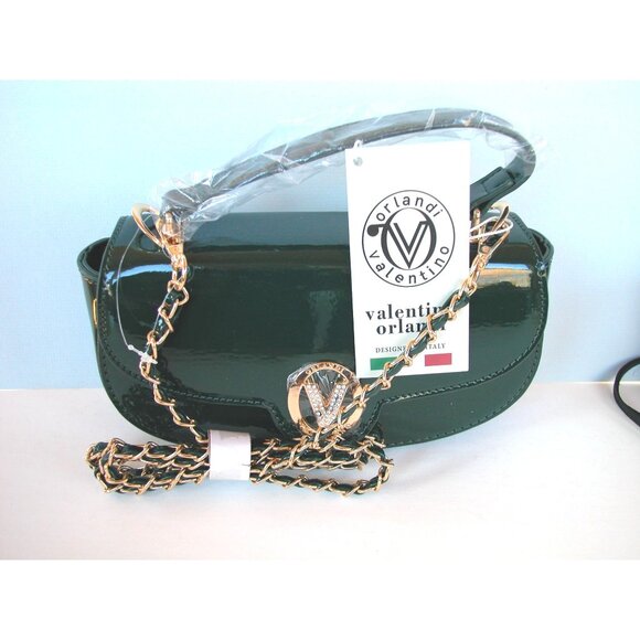 Valentino Orlandi Green Patent Leather Mini Shoulder Bag With Gold Chain Strap & - Picture 6 of 6
